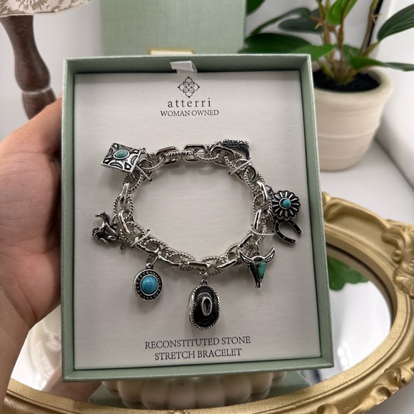 Atterri Western Charm Bracelet – Silver Stretch with Reconstituted Stone Accents - Picture 5 of 5